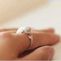 sterling silver beluga whale ring