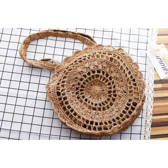 vintage straw knit shoudler bag